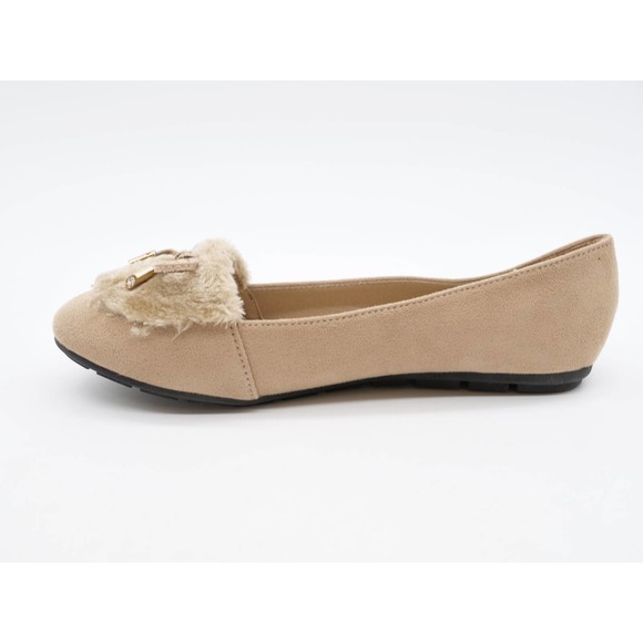 Victoria K Womens 10 Flats Beige Faux Suede Faux Fur Bow Accent Slip On Shoes - Picture 5 of 11